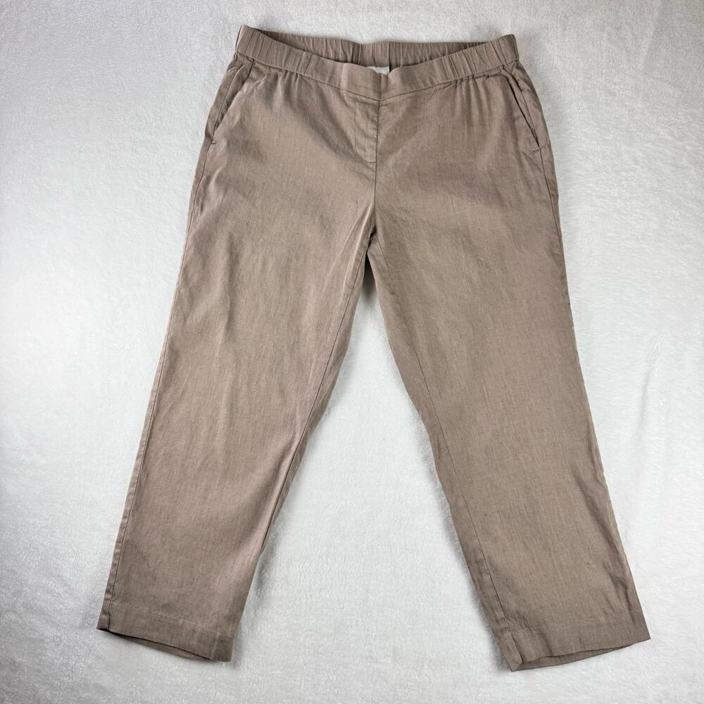 J.Jill Linen Stretch Crop Pants Women M Petite Beige Taupe Pull On Ankle Casual - Picture 2 of 13
